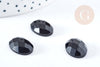 Cabochon ovale agate noire facetté 18x13mm, x1 (G8598)