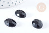Cabochon ovale agate noire facetté 18x13mm, x1 (G8598)