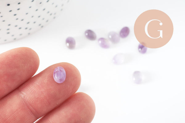 Cabochon ovale améthyste naturelle 8x6mm, création bijoux pierre naturelle, x1 (G10181)