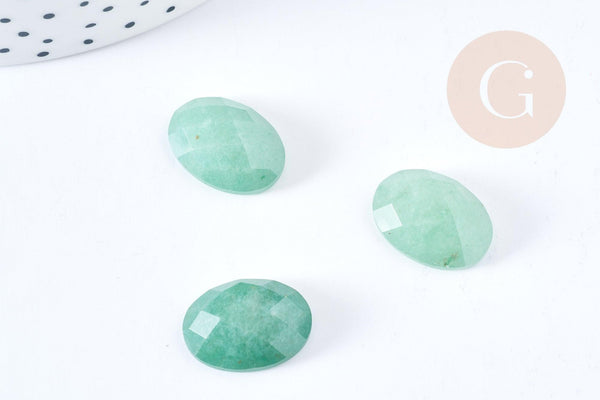Cabochon ovale aventurine naturelle facetté 18x13mm, x1 (G8664)