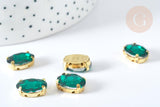 Cabochon ovale cristal vert emeraude avec serti en laiton doré 14x10mm, x5 (G8113)