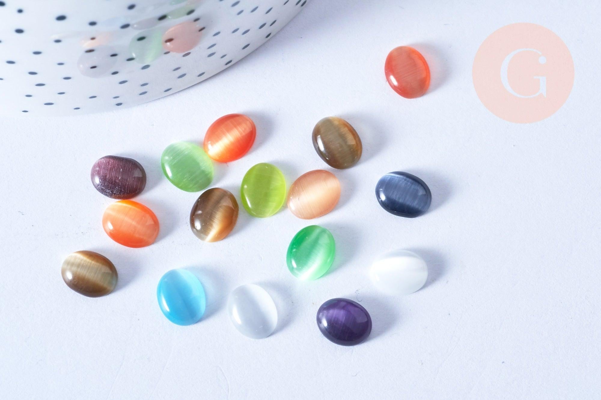 Cabochon ovale dôme verre oeil de chat multicolore 8x10mm, x10 (G8702)