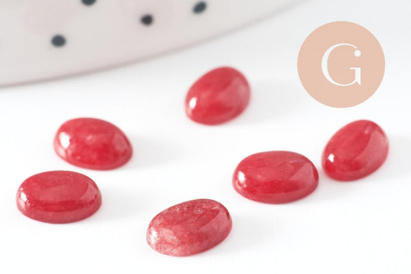 Cabochon ovale jade naturel rouge 8x6mm, x1 (G10124)
