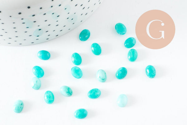 Cabochon ovale jade naturel turquoise 8x6mm, création bijoux pierre naturelle, x1 (G10528)