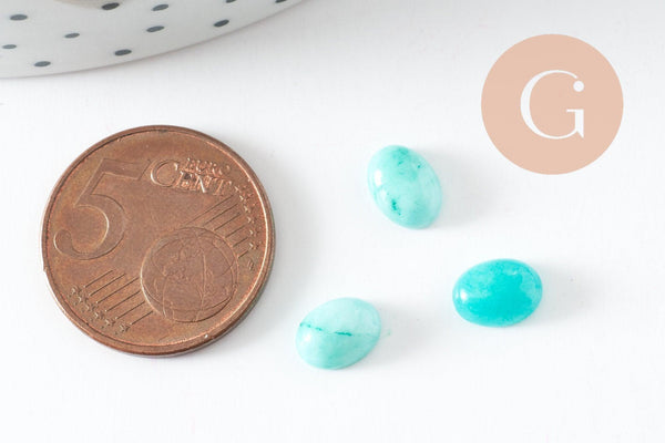 Cabochon ovale jade naturel turquoise 8x6mm, création bijoux pierre naturelle, x1 (G10528)