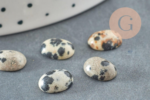 Cabochon ovale jaspe dalmatien naturel 10x8mm, x1 (G1590)