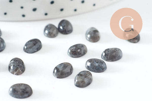 Cabochon ovale larvikite grise naturelle 8x6mm, création bijoux pierre naturelle, x1 (G10178)