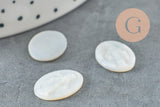 Cabochon ovale nacre blanche naturelle gravé Vierge Marie 16mm, x1 (G9624)