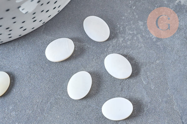 Cabochon ovale nacre naturelle blanche 13.5mm, x1 (G6824)
