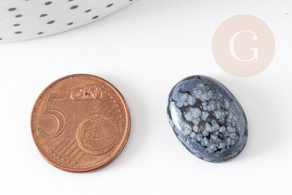 Cabochon ovale obsidienne neige naturelle 20x15mm, x1 (G2229)