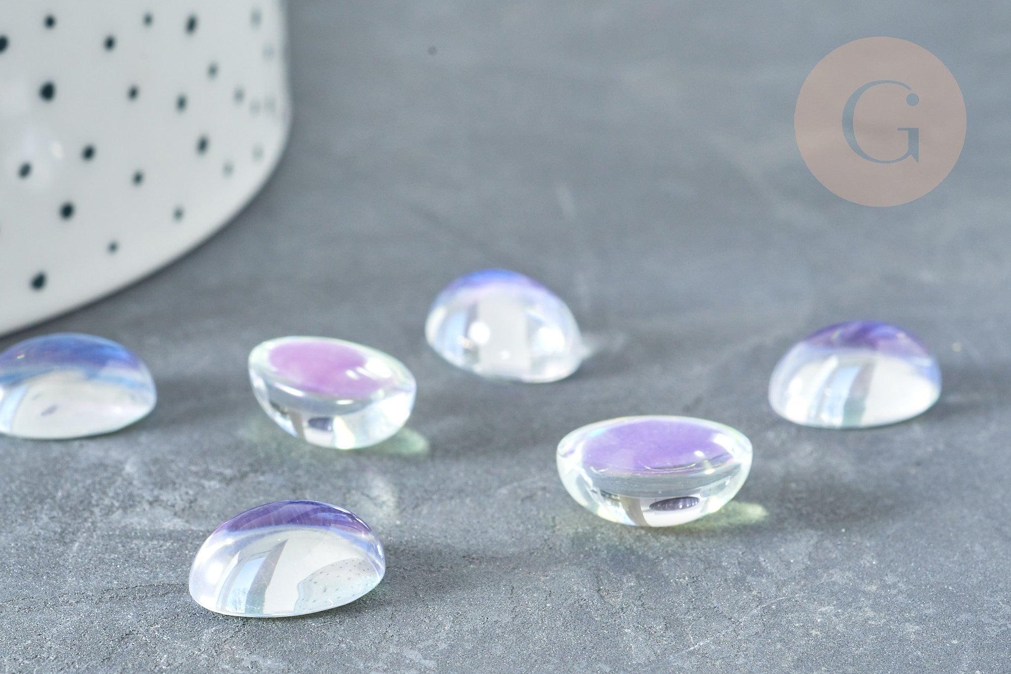 Cabochon ovale verre ovale clair AB 14mm, x1 (G8334)