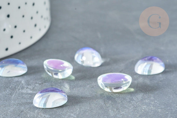Cabochon ovale verre ovale clair AB 14mm, x1 (G8334)