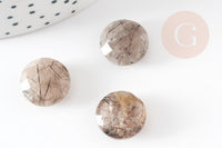 Cabochon quartz rutile à facettes, cabochon rond, Quartz rutile naturel,pierre naturelle, cabochon pierre, 14.5mm, x1 G2263