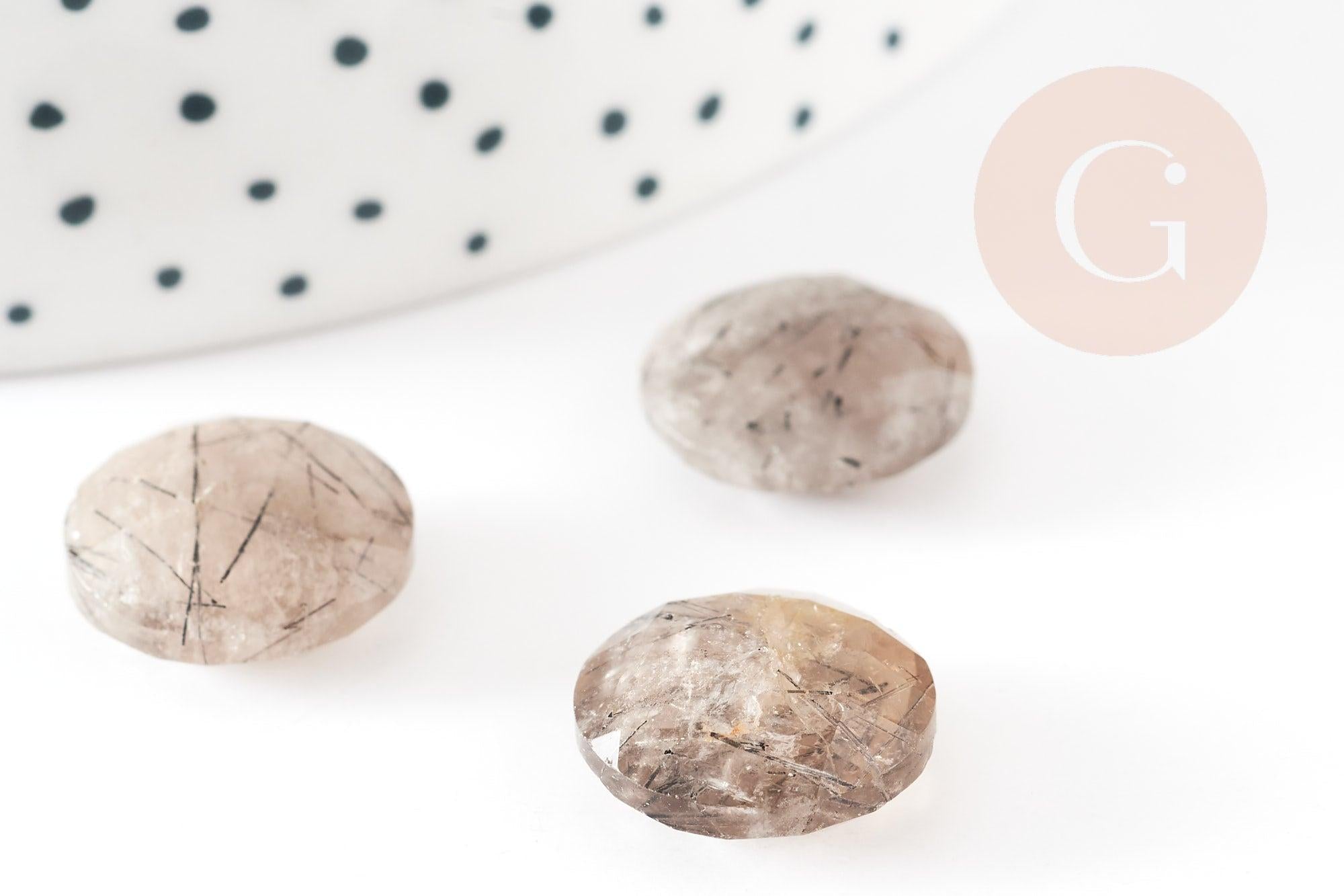 Cabochon quartz rutile à facettes, cabochon rond, Quartz rutile naturel,pierre naturelle, cabochon pierre, 14.5mm, x1 G2263