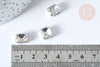 Cabochon rectangle cristal transparent avec serti en laiton argenté 8x10mm, x5 (G8110)
