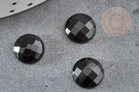Cabochon rond agate naturelle noire facetté 10mm, x1 (G6692)