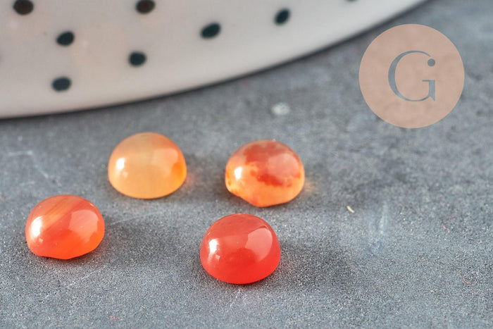 Cabochon rond agate naturelle teintée orange 6mm, x1 (G2590)