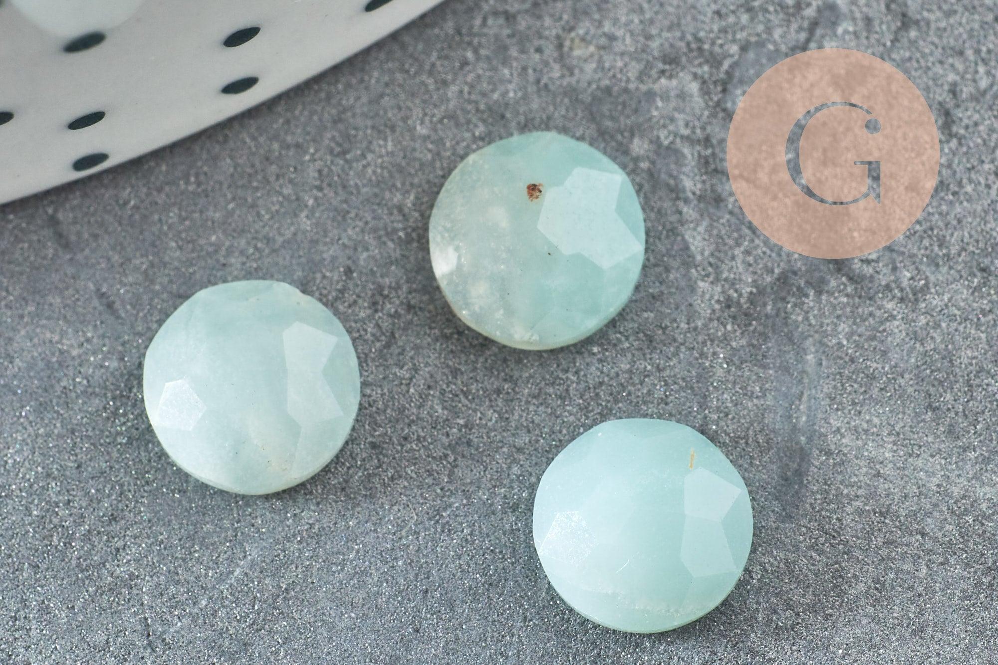 Cabochon rond amazonite bleue naturelle à facettes 8mm, x1 (G5638)