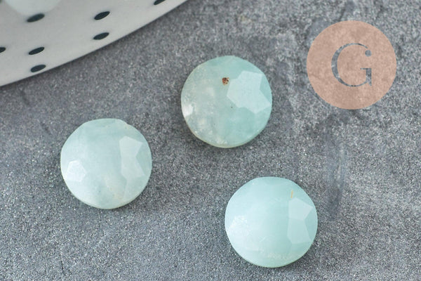 Cabochon rond amazonite bleue naturelle à facettes 8mm, x1 (G5638)