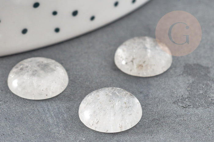 Cabochon rond cristal de roche naturel 12mm, x1 (G5051)