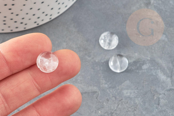 Cabochon rond cristal de roche naturel 12mm,x1 (G9361)