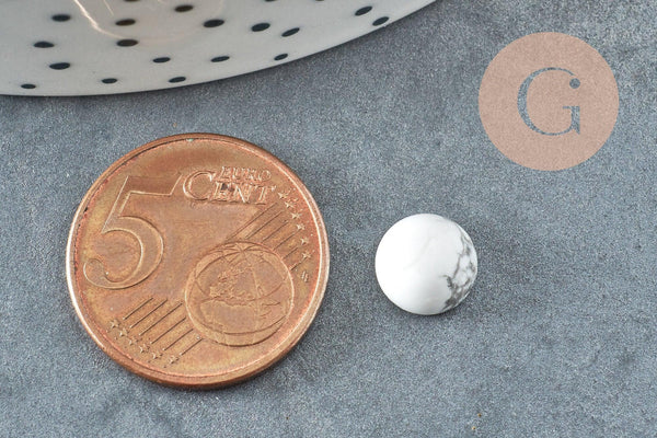 Cabochon rond howlite blanche naturelle 8mm, x1 (G8689)