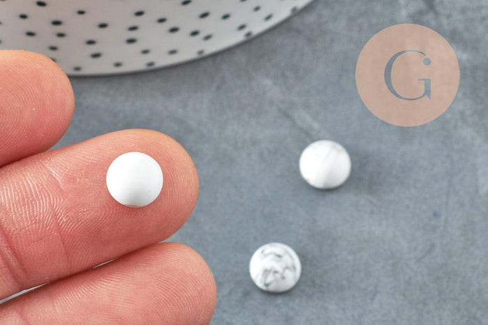 Cabochon rond howlite naturel blanc 8mm, x1 G4809