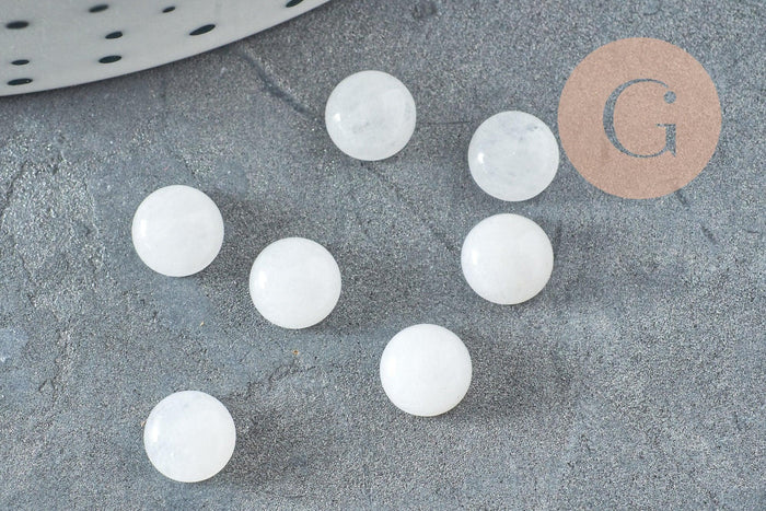 Cabochon rond jade naturel blanc 6mm, x1 (G1351)