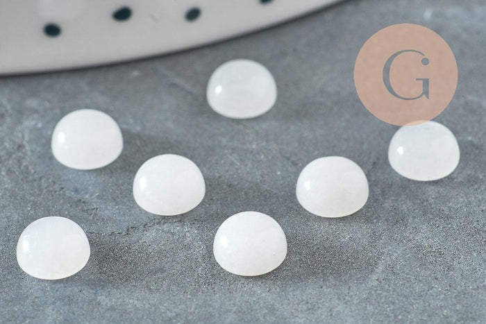 Cabochon rond jade naturel blanc 6mm, x1 (G1351)