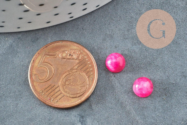 Cabochon rond jade naturel rose fuchsia 6mm, x1 (G1411)