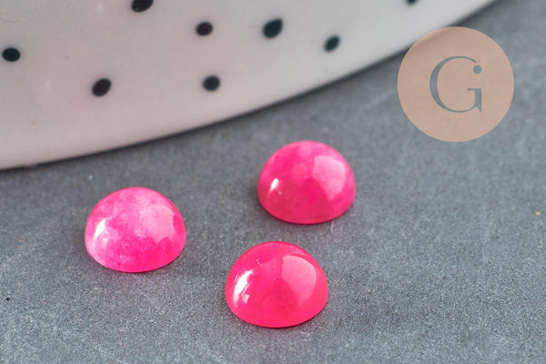 Cabochon rond jade naturel rose fuchsia 6mm, x1 (G1411)