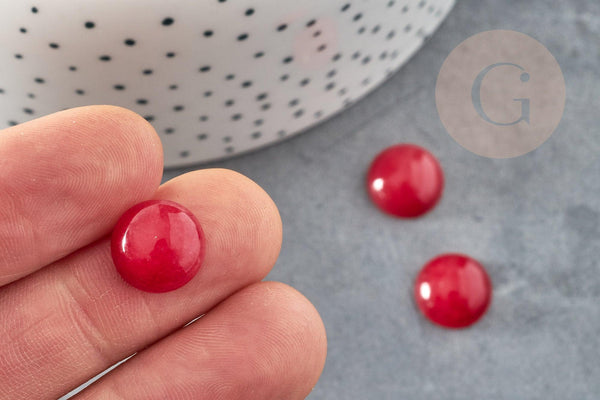 Cabochon rond jade naturel rouge 12mm, x1 (G0266)