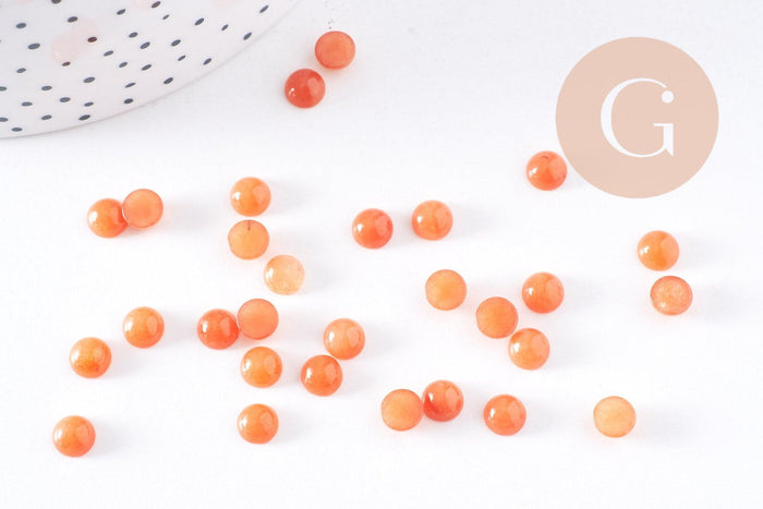 Cabochon rond jade naturel teinté orange 6mm, x1 (G2008)
