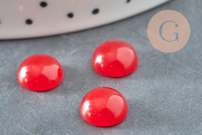 Cabochon rond jade naturel teinté rouge 10mm, x1 G8600