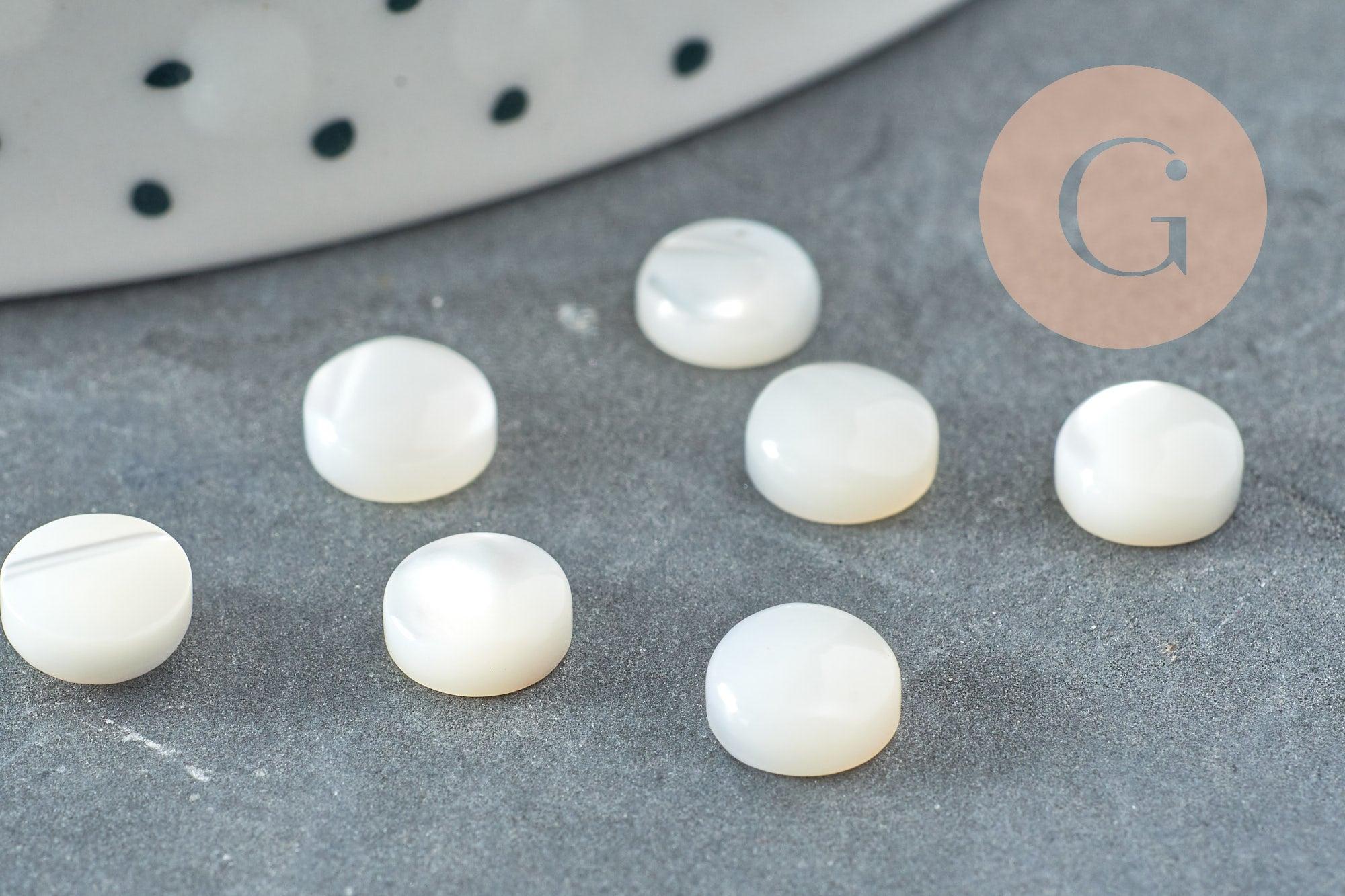 Cabochon rond nacre blanche naturelle 6-6.5mm, x1 (G2715)