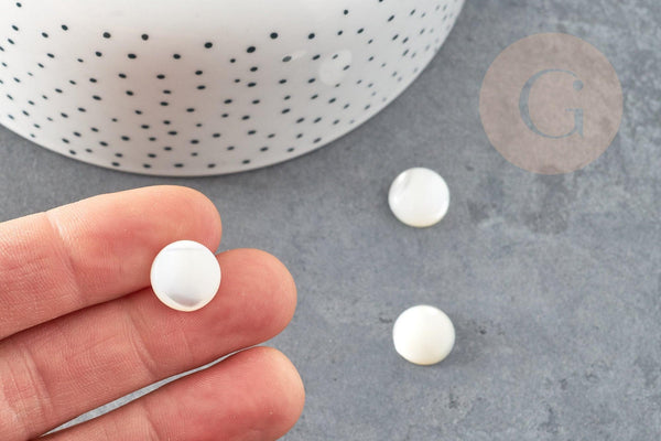 Cabochon rond nacre blanche naturelle,12mm, x1 (G1739)