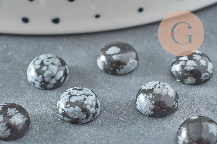 Cabochon rond obsidienne neige naturelle 8mm, x1 (G0421)