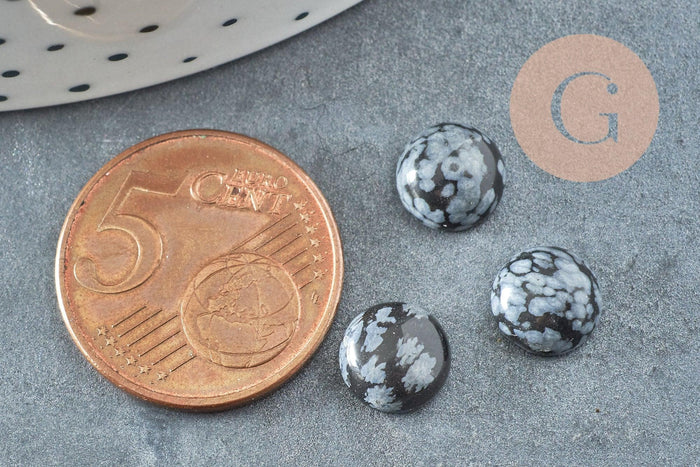 Cabochon rond obsidienne neige naturelle 8mm, x1 (G0421)