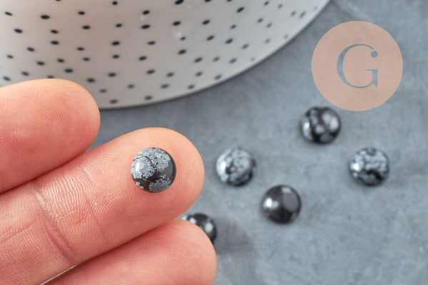 Cabochon rond obsidienne neige naturelle 8mm, x1 (G0421)
