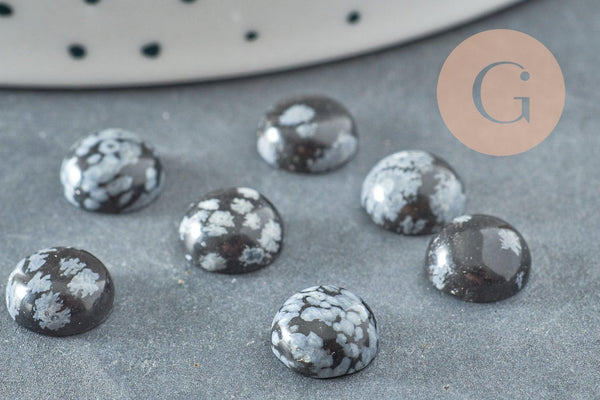 Cabochon rond obsidienne neige naturelle 8mm, x1 (G0421)