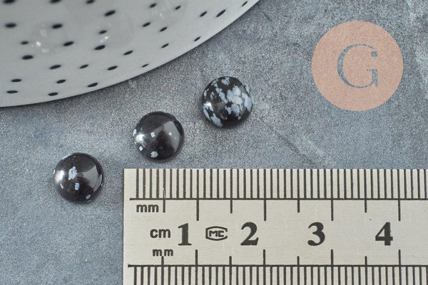 Cabochon rond obsidienne neige naturelle 8mm, x1 G8670