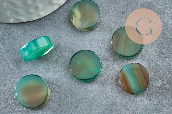 Cabochon rond onyx verte naturelle 14.5-15.5mm, x1 (G9572)