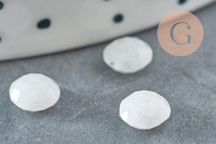Cabochon rond pierre de lune naturelle à facettes 5.5mm, x1 (G2216)