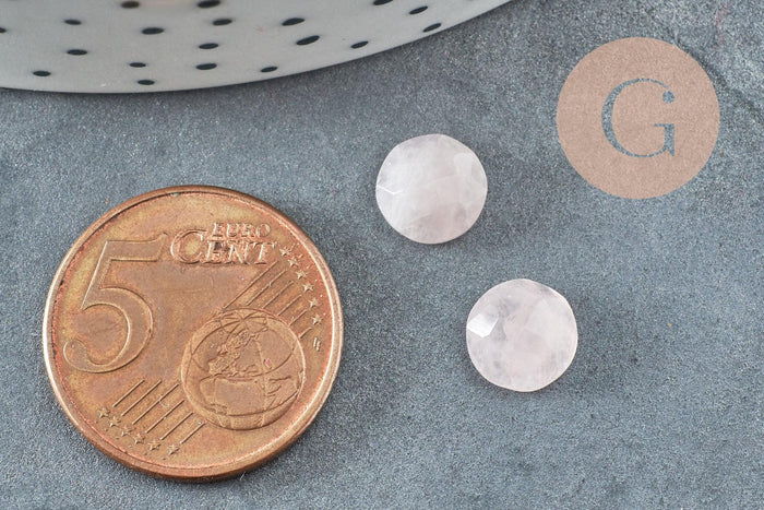 Cabochon rond quartz rose à facettes 8mm, x1 (G5637)