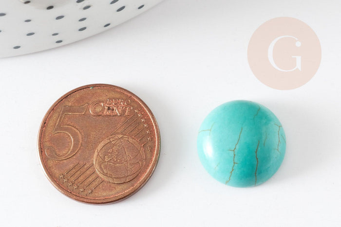 Cabochon rond turquoise naturelle 15mm, x1 (G2554)
