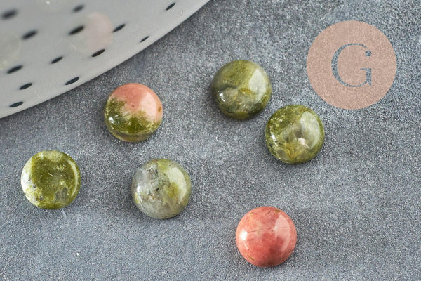 Cabochon rond unakite naturelle 6mm, x1 (G1133)
