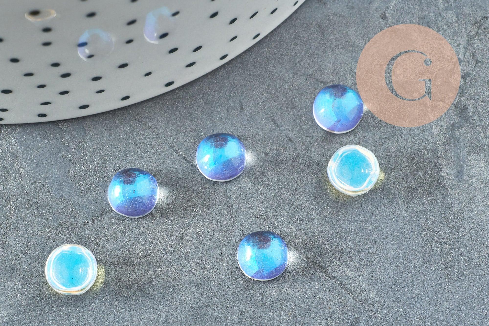 Cabochon rond verre clair irisé opalite AB 8mm, x1 G8333