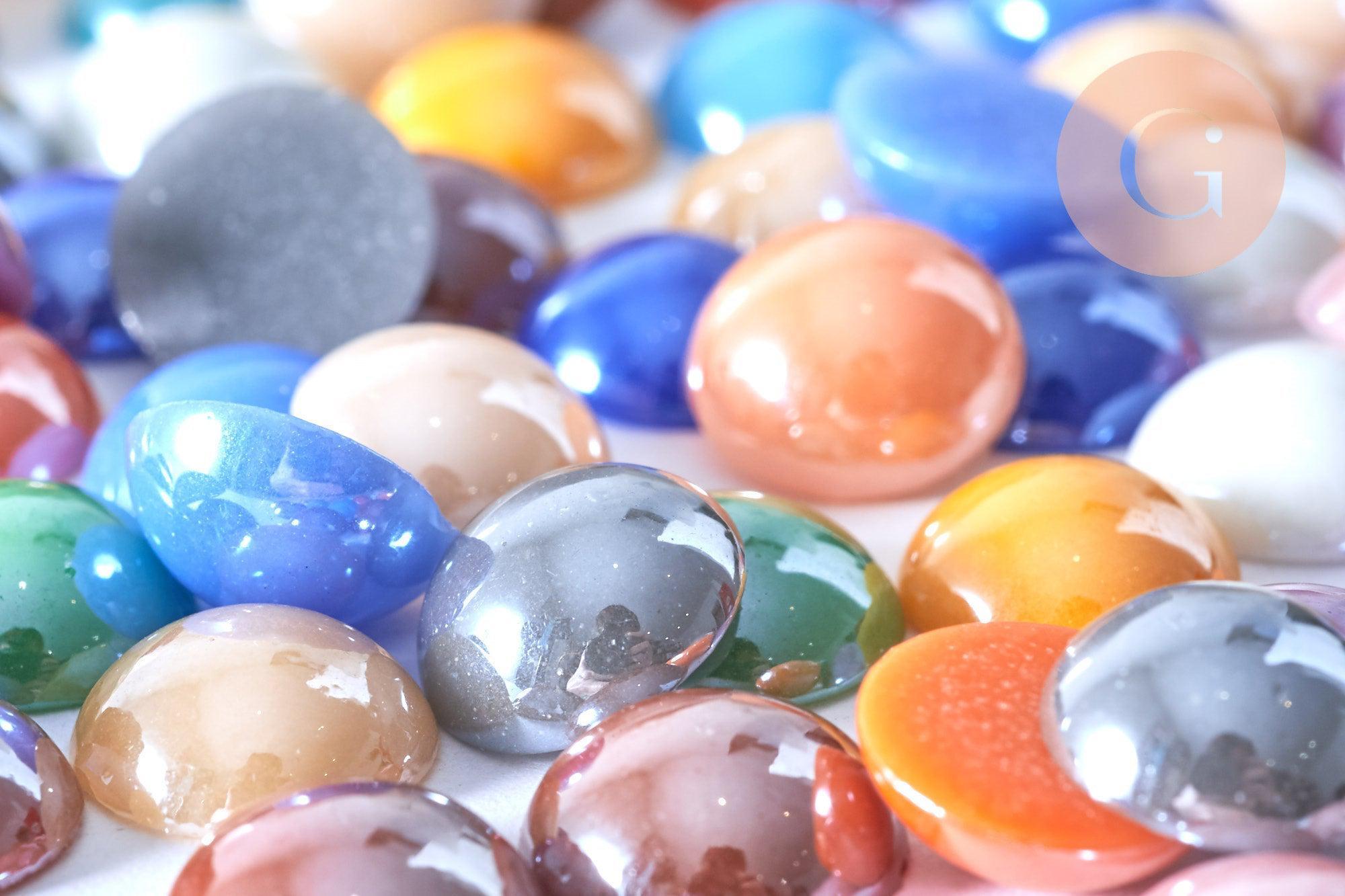 Cabochon rond verre irisé multicolore 12mm, x10 (G8703)