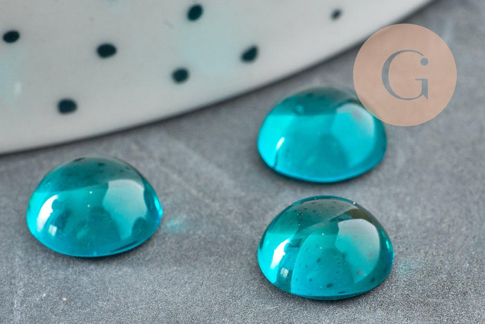 Cabochon rond verre lisse turquoise foncé 10mm, x1 (G8605)