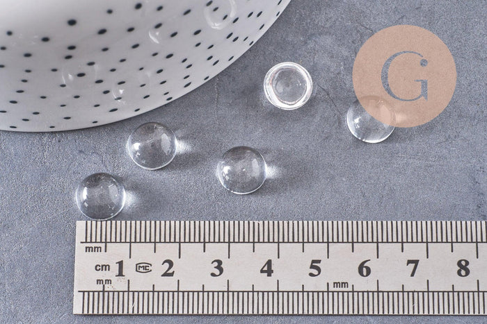 Cabochon rond verre transparent 10mm, x5 (G10485)